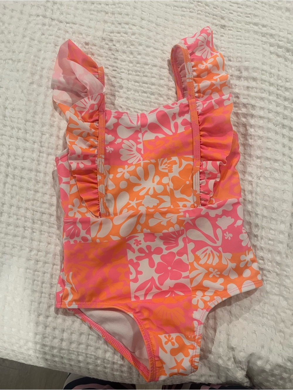 wonder nation Pink & Orange Floral Ruffle One-Piece Swimsuit